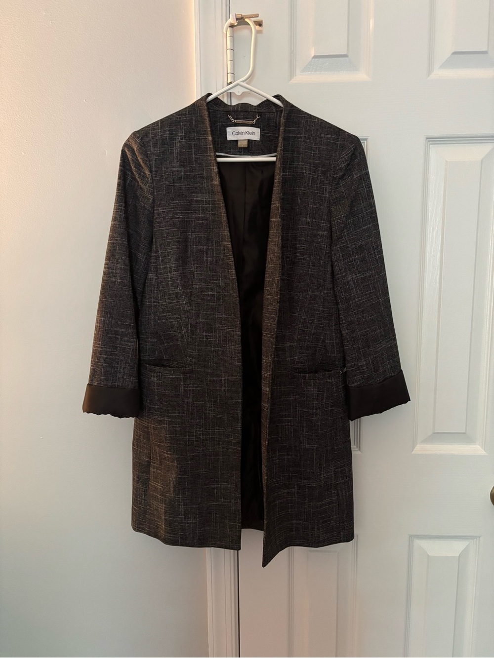 Calvin Klein Women's Charcoal Open Front Long Blazer